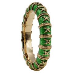 Tiffany & Co. Jean Schlumberger 18K Gold Green Enamel Bangle Bracelet