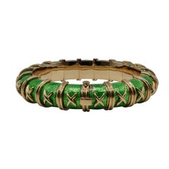 Tiffany & Co. Jean Schlumberger 18K Gold Green Enamel Bangle Bracelet