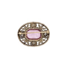 Spilla traforata in oro 18 carati con morganite e rivestimento in platino, in stile edoardiano