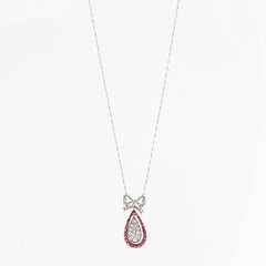 Belle Époque Platinum and 18K Gold Diamond and Ruby Pendant Necklace