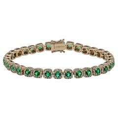 Estate Fana 14K Gold Emerald & Diamond Line Bracelet
