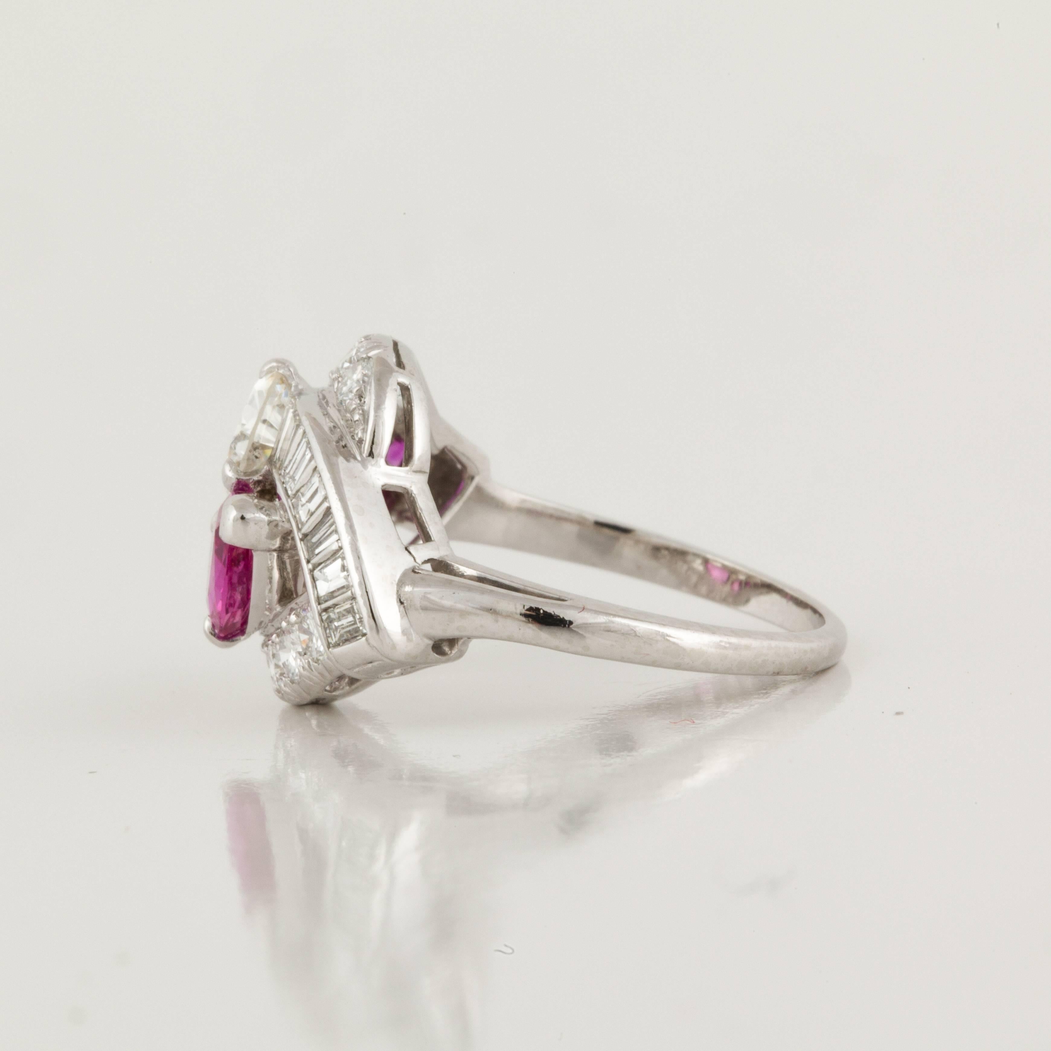 Mixed Cut Bypass Ruby and Diamond Ring in Platinum
