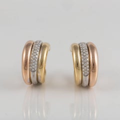 Vintage 1990s Cartier Trinity Earrings in Tri-Color Gold and Diamonds