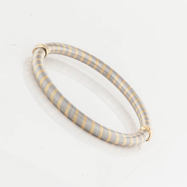 Cartier 18K White and Yellow Gold Bangle Bracelet In Good Condition For Sale In Houston, TX