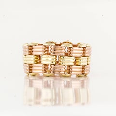 Retro 1940s Wide 18K Rose and Yellow Gold Link Bracelet