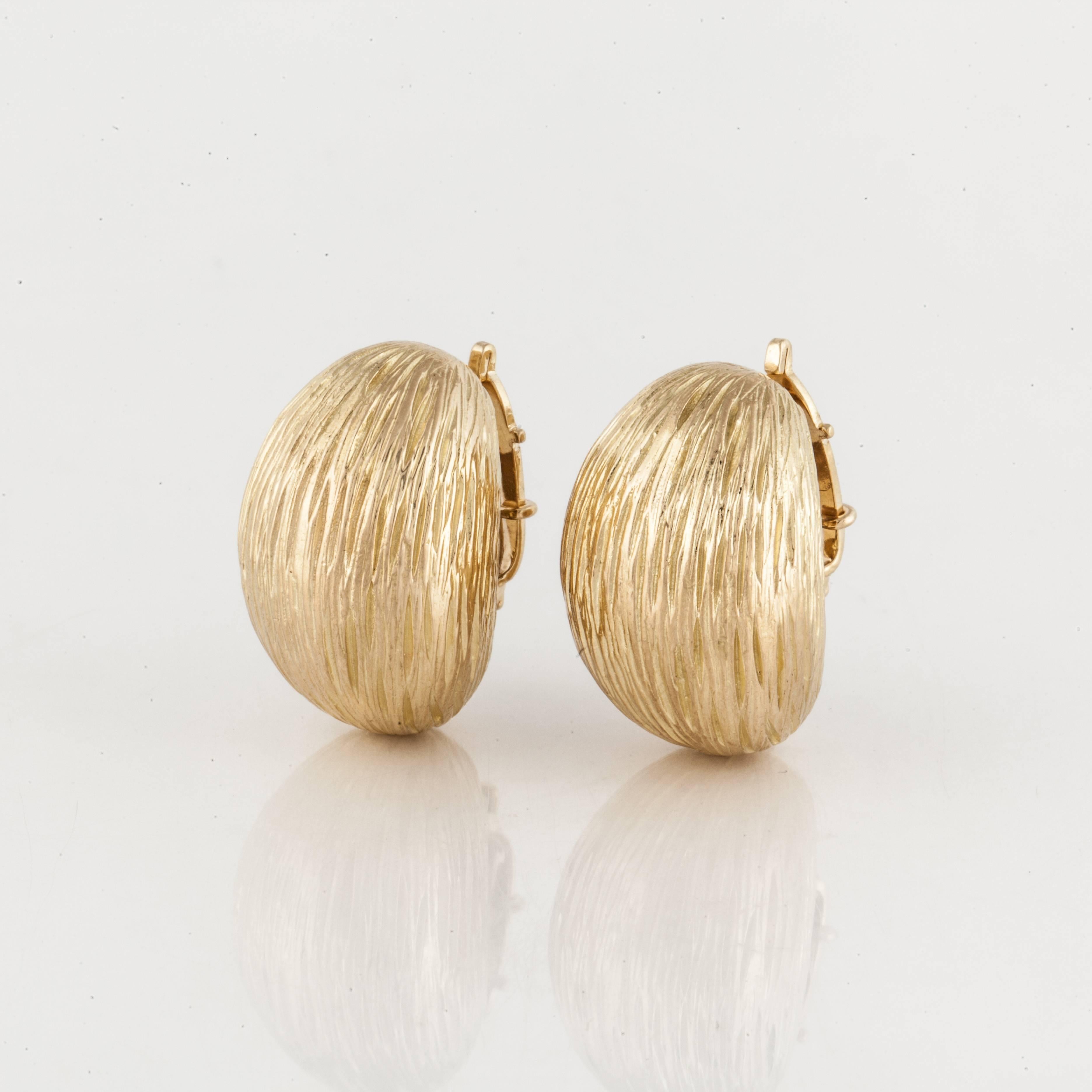 Tiffany & Co. textured 18K yellow gold earrings.  Marked 