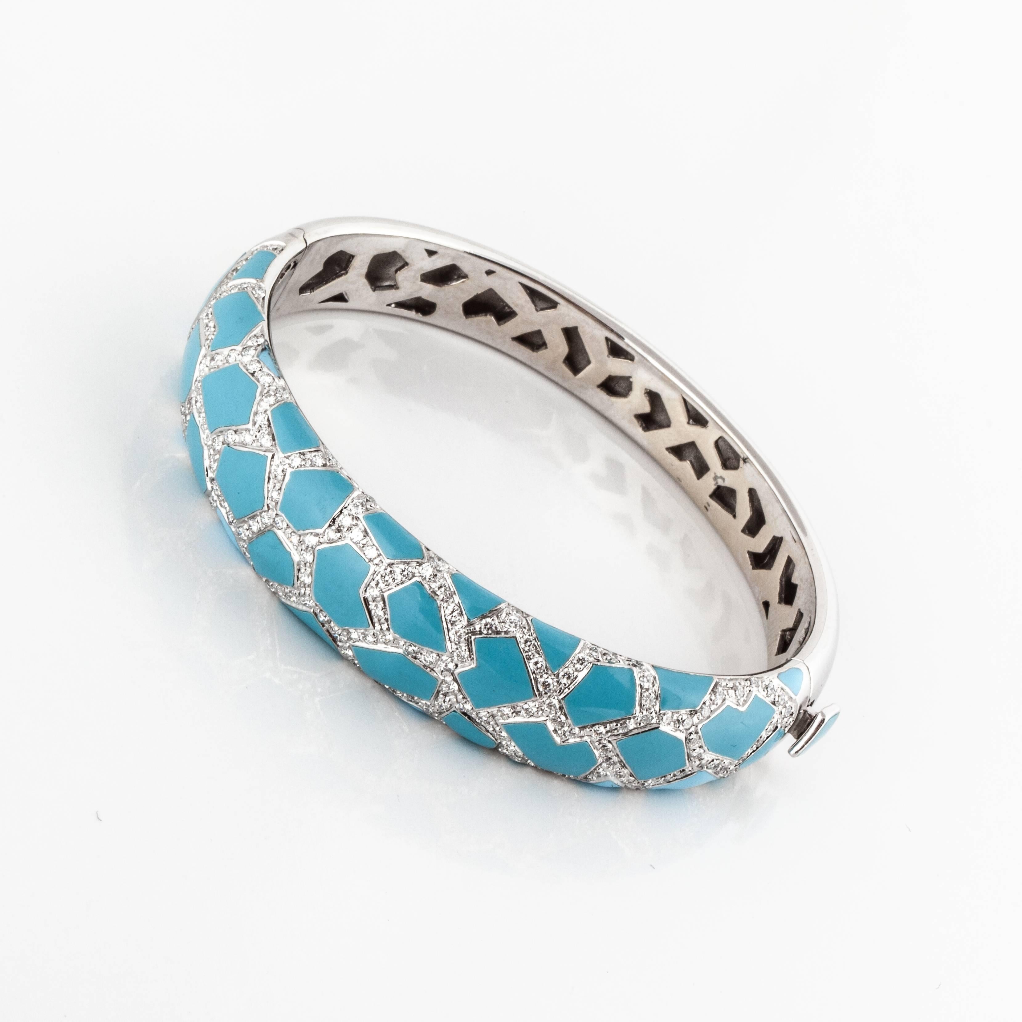 Light blue enamel white gold bracelet marked 