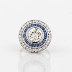Contemporary Platinum Diamond and Sapphire Target Ring