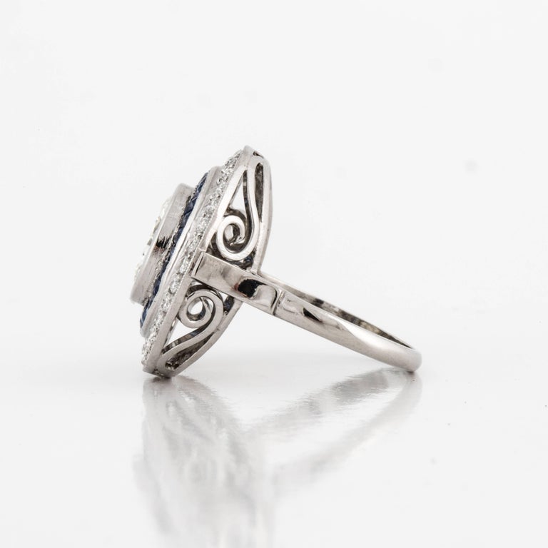 Contemporary Diamond and Sapphire Target Ring in Platinum For Sale at
