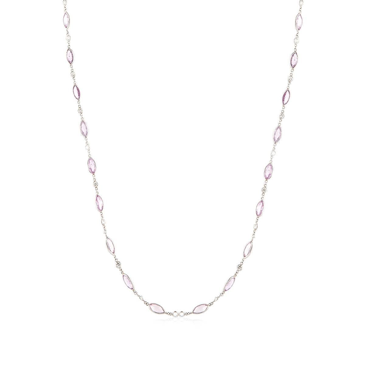 Marquise Cut Pink Sapphire and Diamond By the Yard Necklace in Platinum