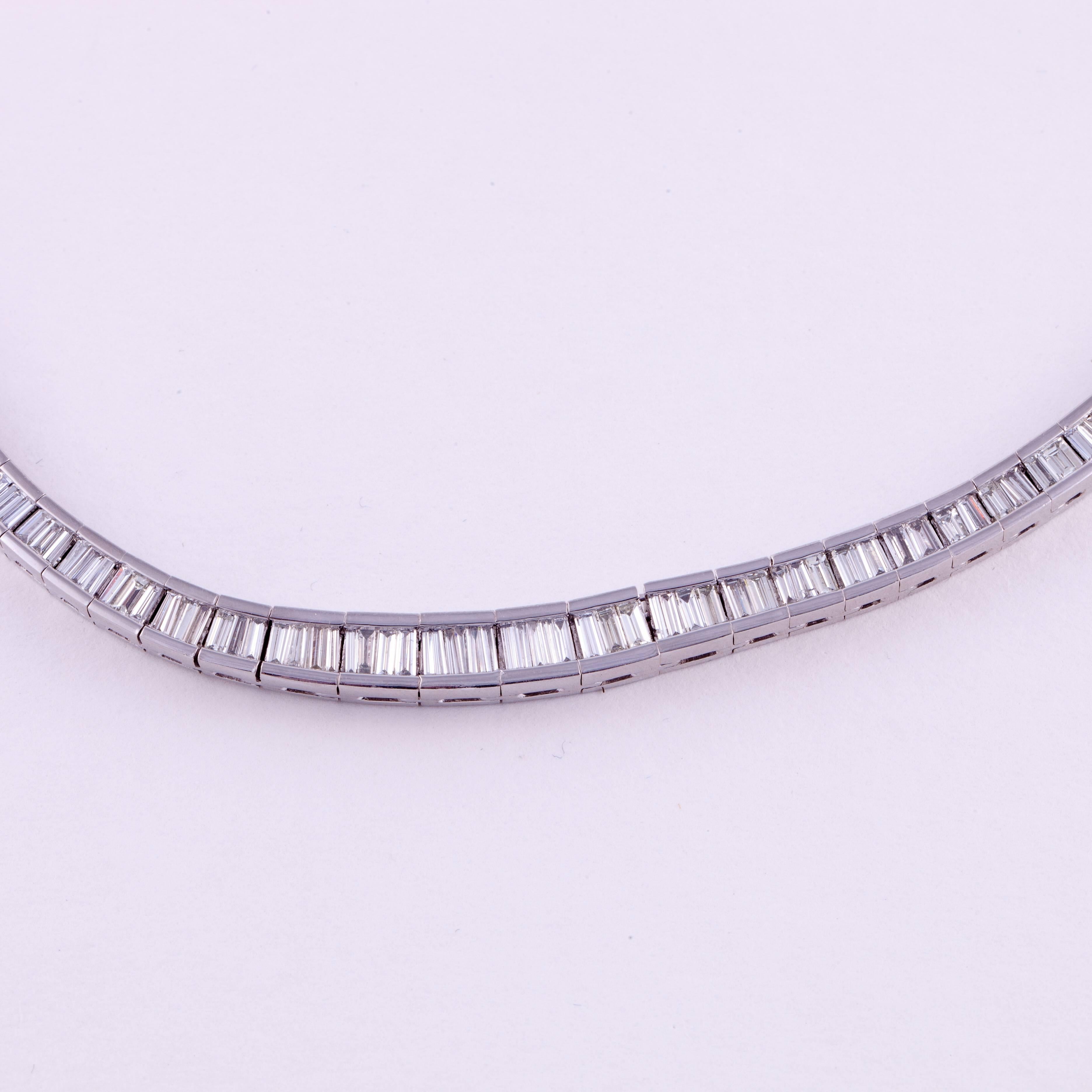 Baguette Diamond Riviera Necklace in Platinum In Good Condition In Houston, TX