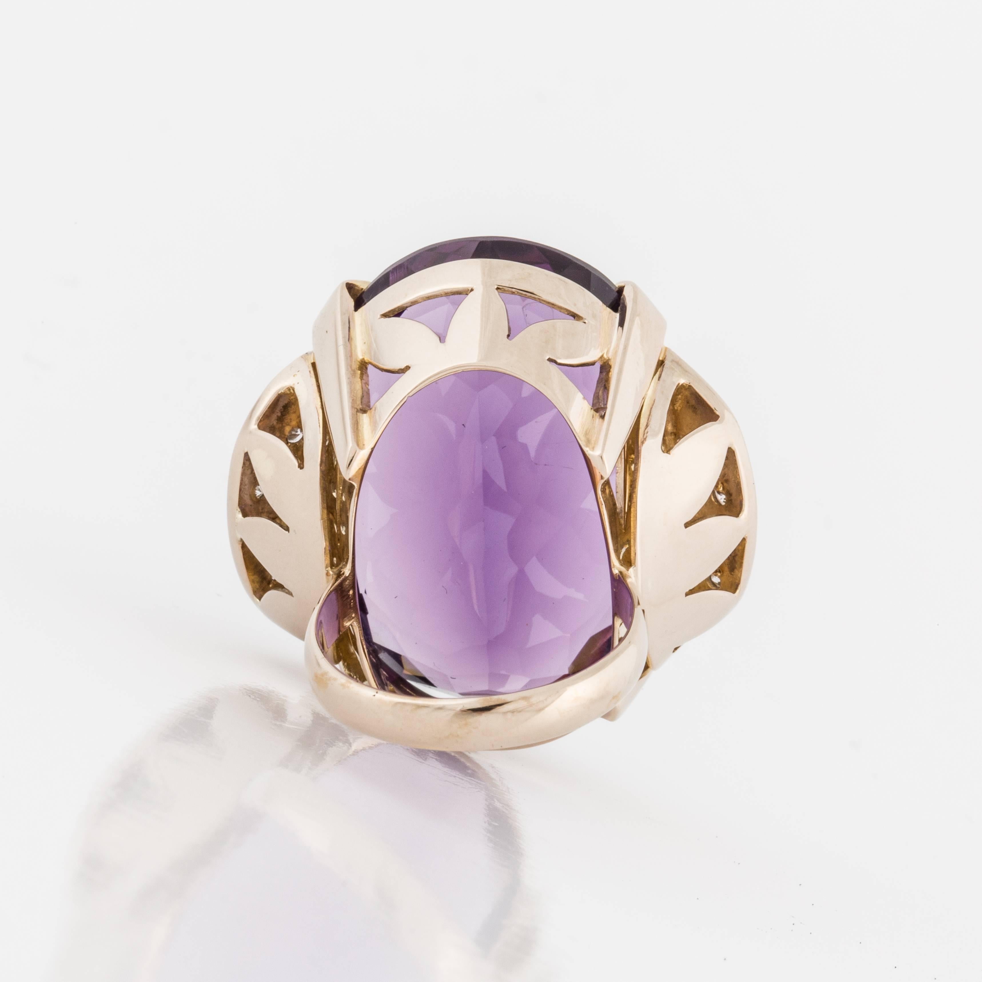 Mixed Cut 18K Gold Large Amethyst and Diamond Ring