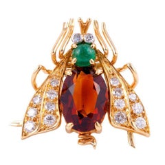 Vintage VAN CLEEF and ARPELS Gold, Diamond, Emerald, & Citrine Fly Pin