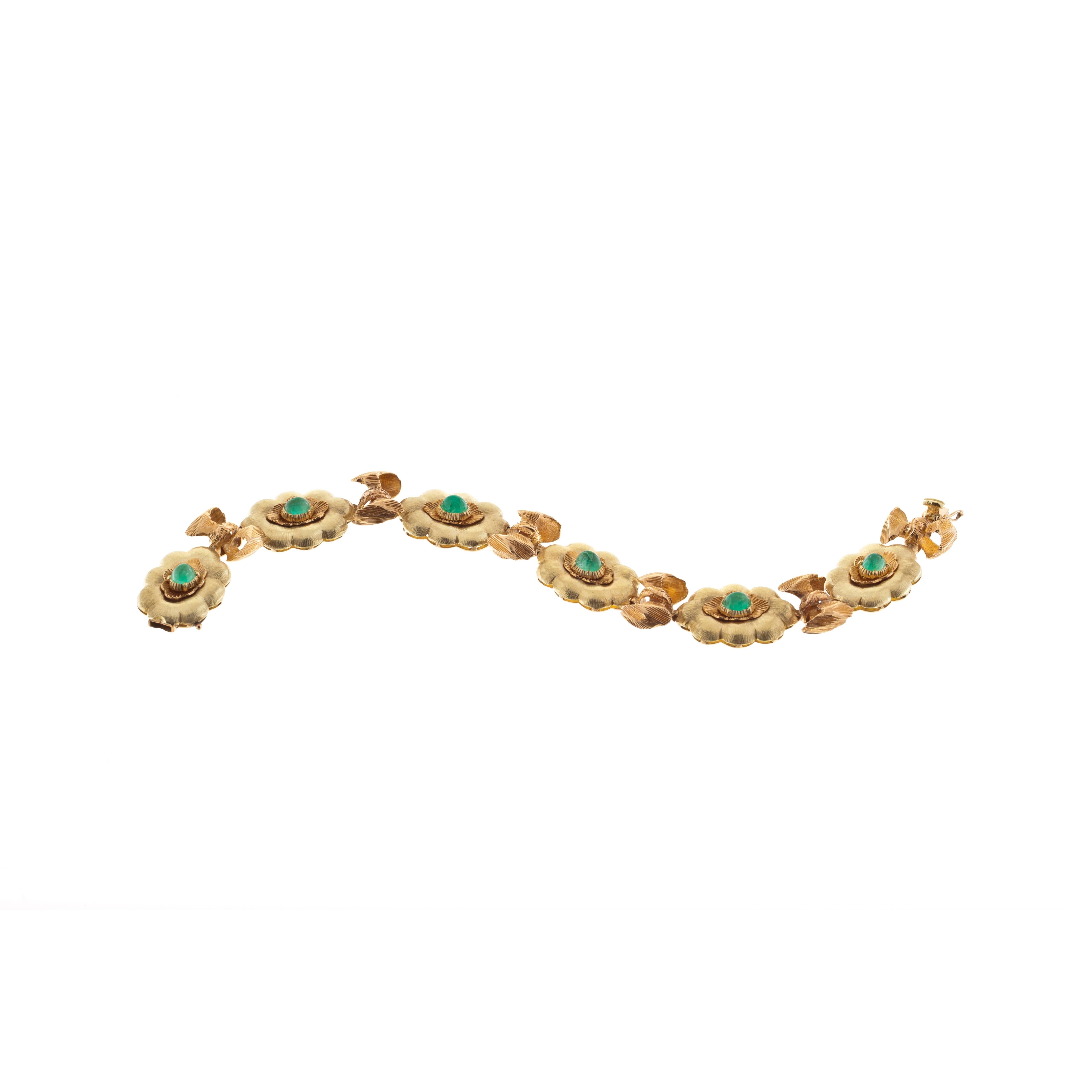 Buccellati bracelet composed of 18K yellow and rose gold with emeralds.  The bracelet is marked 