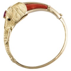 Coral Elephant Bangle Bracelet in 18K Gold