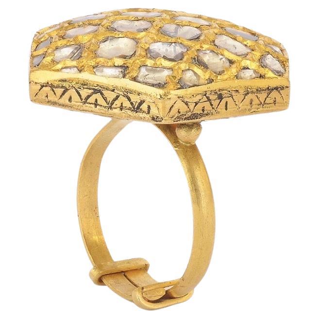 22k Handmade Gold Ring with Uncut Diamonds For Sale