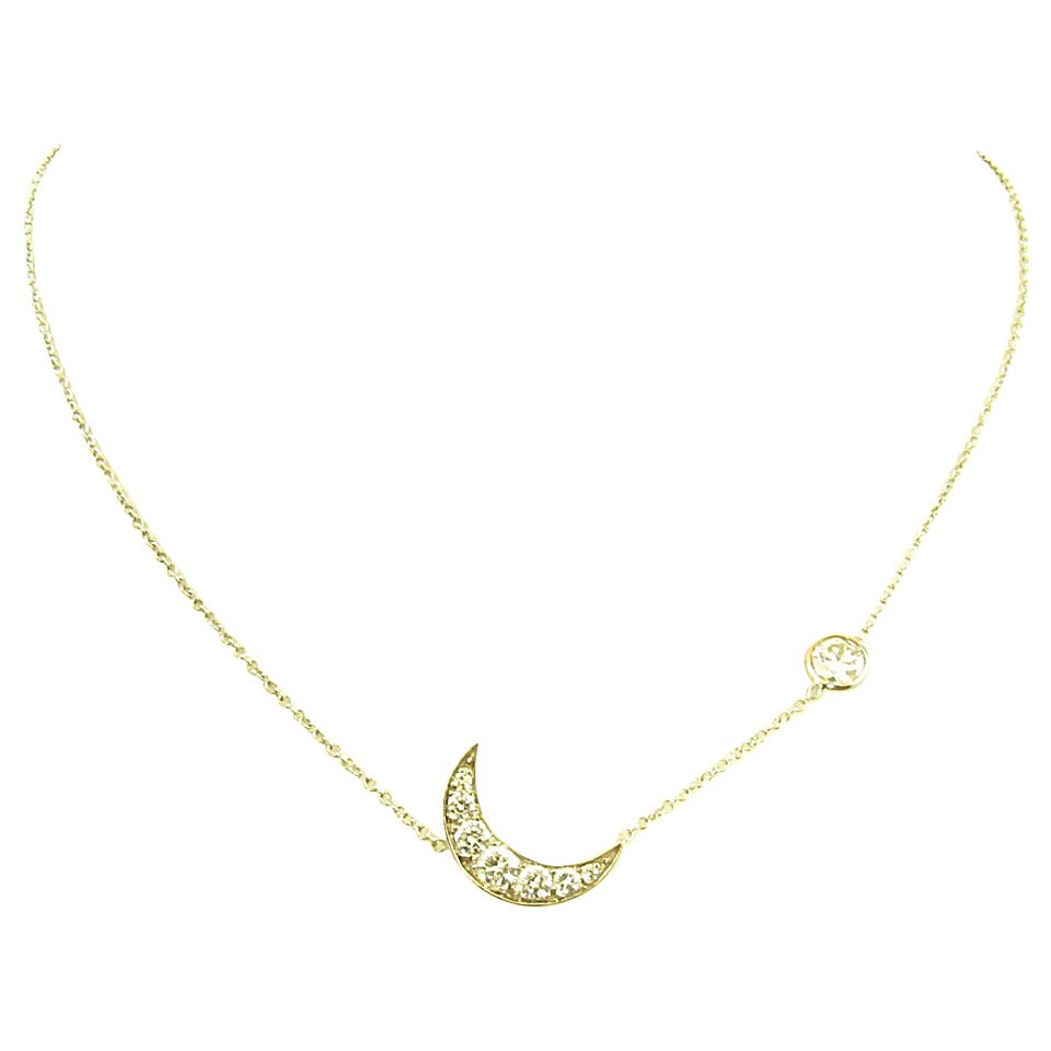 Renee Lewis Diamond Platinum Crescent Moon Necklace