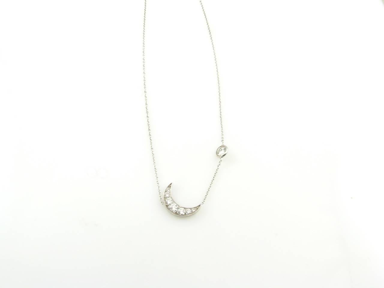 Contemporary Renee Lewis Diamond Platinum Crescent Moon Necklace