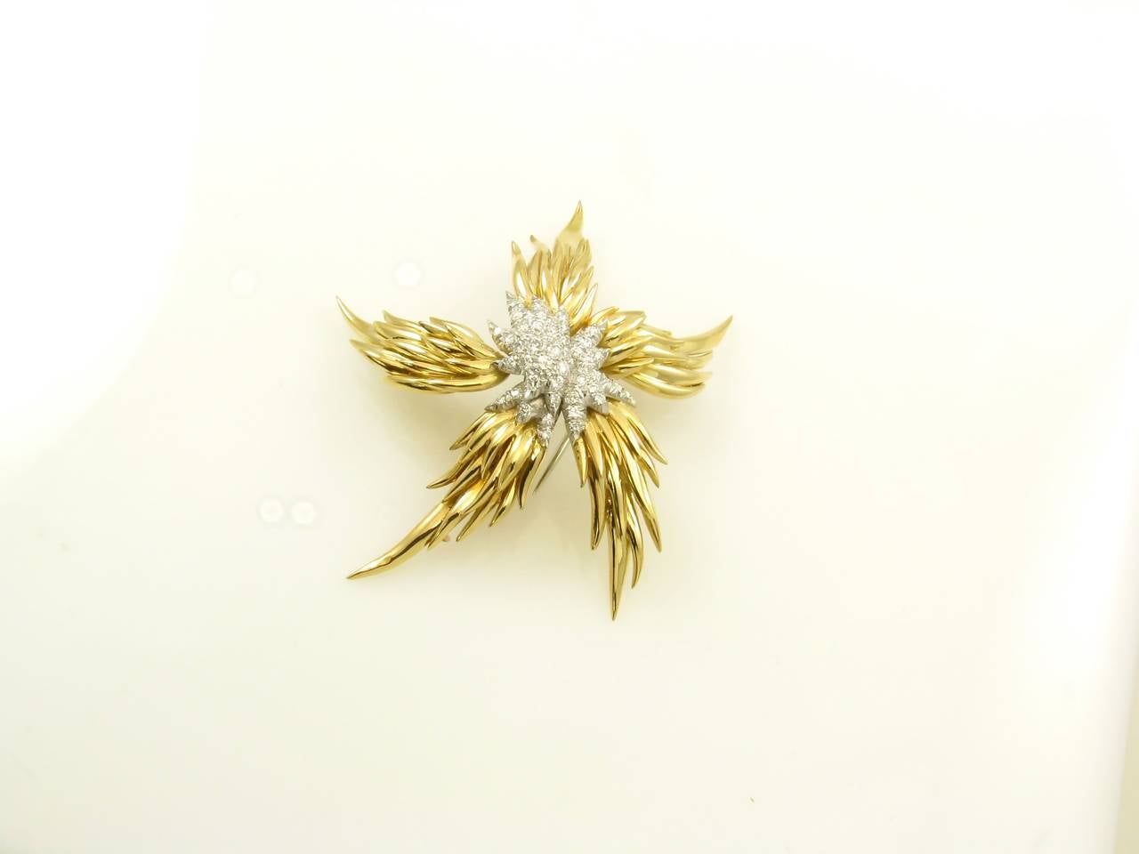 Women's Tiffany & Co. Schlumberger Diamond Gold Platinum Flame Brooch