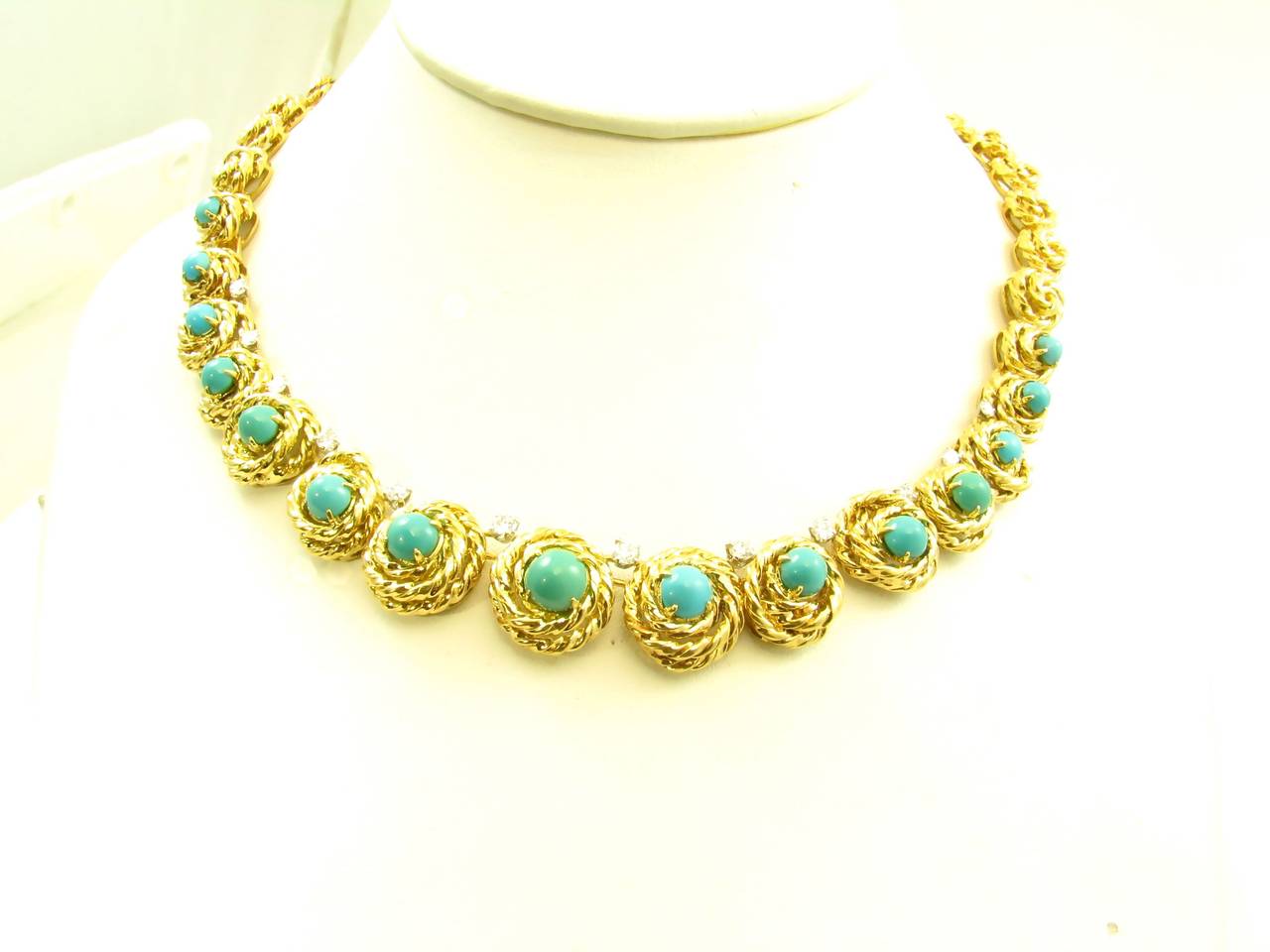 Van Cleef & Arpels Turquoise Diamond Gold Necklace In Excellent Condition In New York, NY