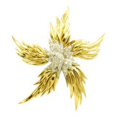 Tiffany & Co. Schlumberger Diamond Gold Platinum Flame Brooch