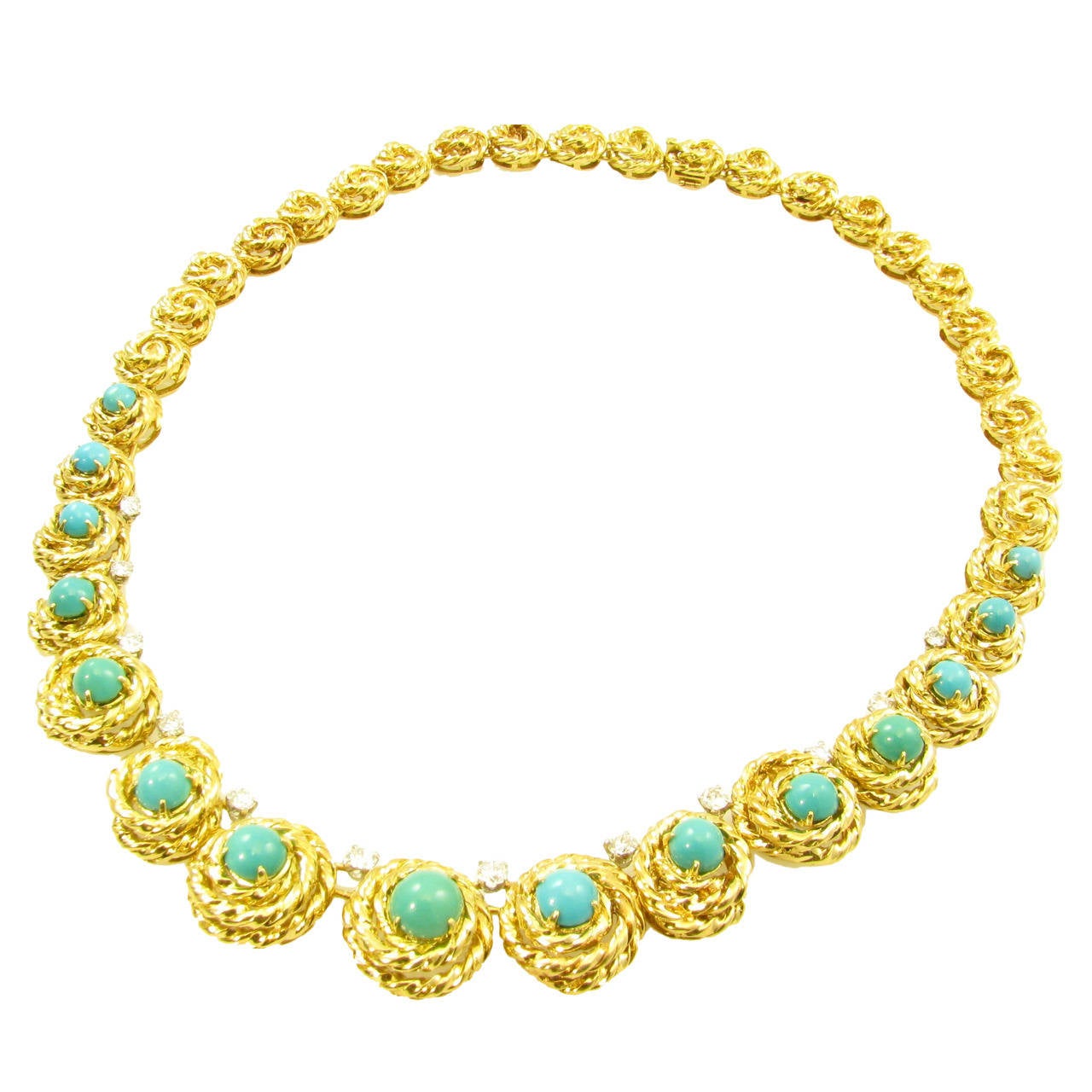 Van Cleef & Arpels Turquoise Diamond Gold Necklace