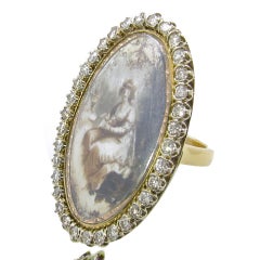 Antique Diamond Gold Memento Plaque Ring