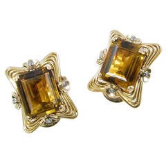Retro Citrine Diamond Gold Earrings