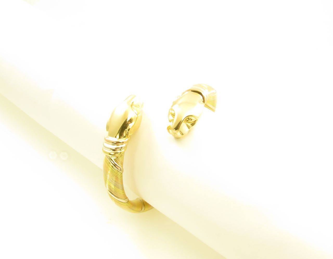 Cartier Tricolor Gold Double Headed Panthere Bangle Bracelet 1