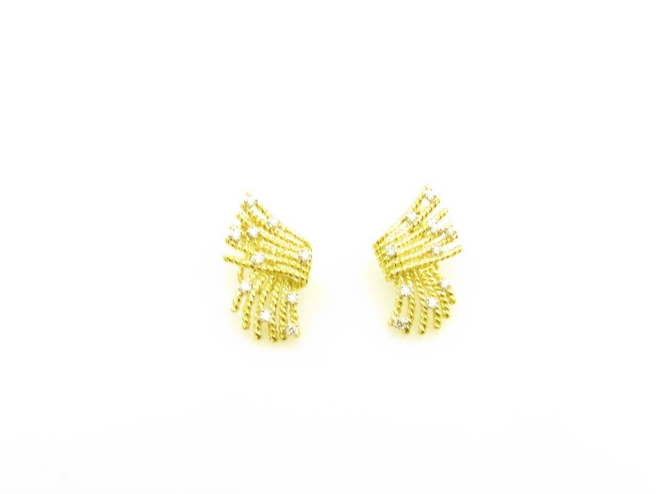 Women's Tiffany & Co. Schlumberger Diamond Gold Platinum V-Rope Earrings