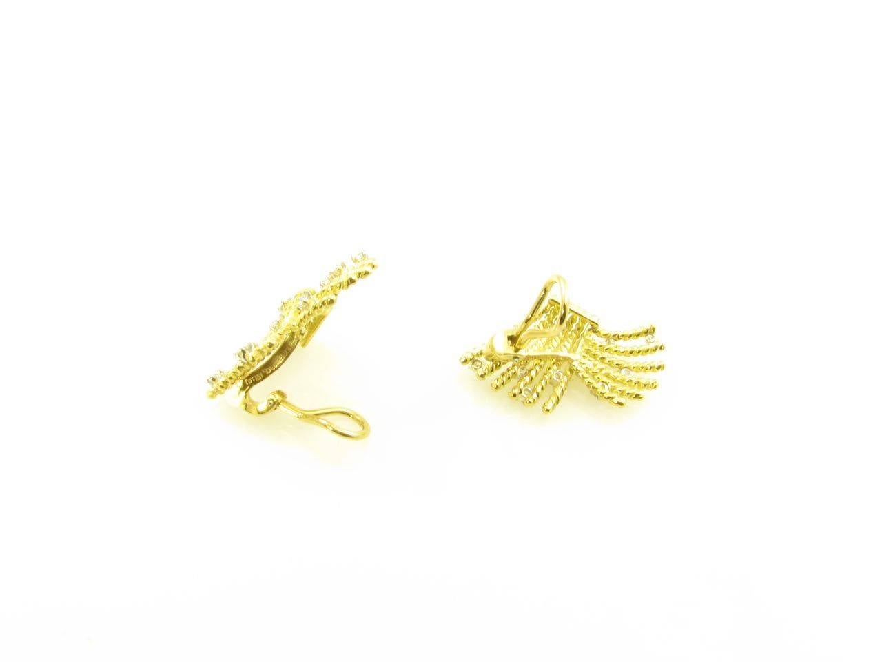 Tiffany & Co. Schlumberger Diamond Gold Platinum V-Rope Earrings In Excellent Condition In New York, NY