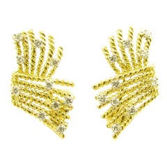 Tiffany & Co. Schlumberger Diamond Gold Platinum V-Rope Earrings