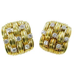 Tiffany & Co. Diamond Yellow Gold Basketweave Earrings