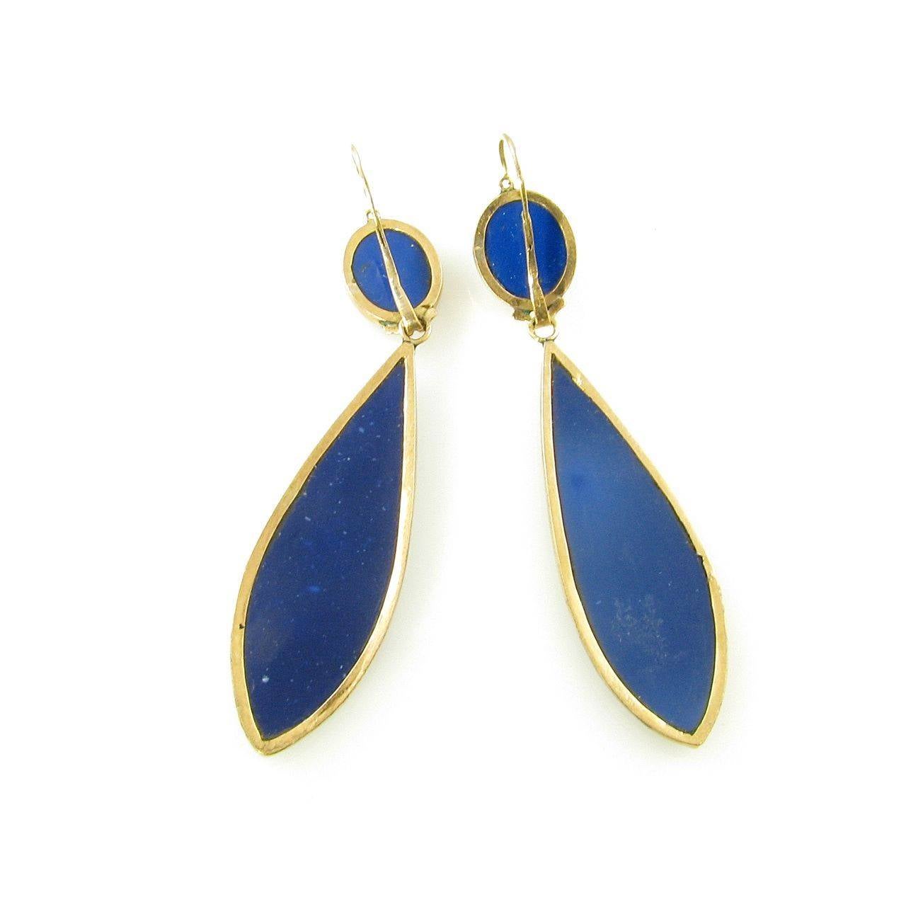 Antique Micromosaic Lapis Lazuli Gold Earrings In Excellent Condition In New York, NY