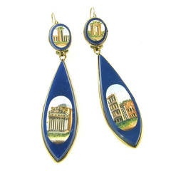 Antique Micromosaic Lapis Lazuli Gold Earrings