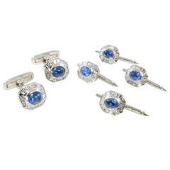 Sapphire Diamond Platinum Cufflink Dress Set