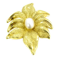 Elizabeth Gage Mabe Pearl and Gold Flower Form Brooch.