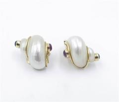 1970s Seaman Schepps Shell Sapphire Ruby Gold Earrings