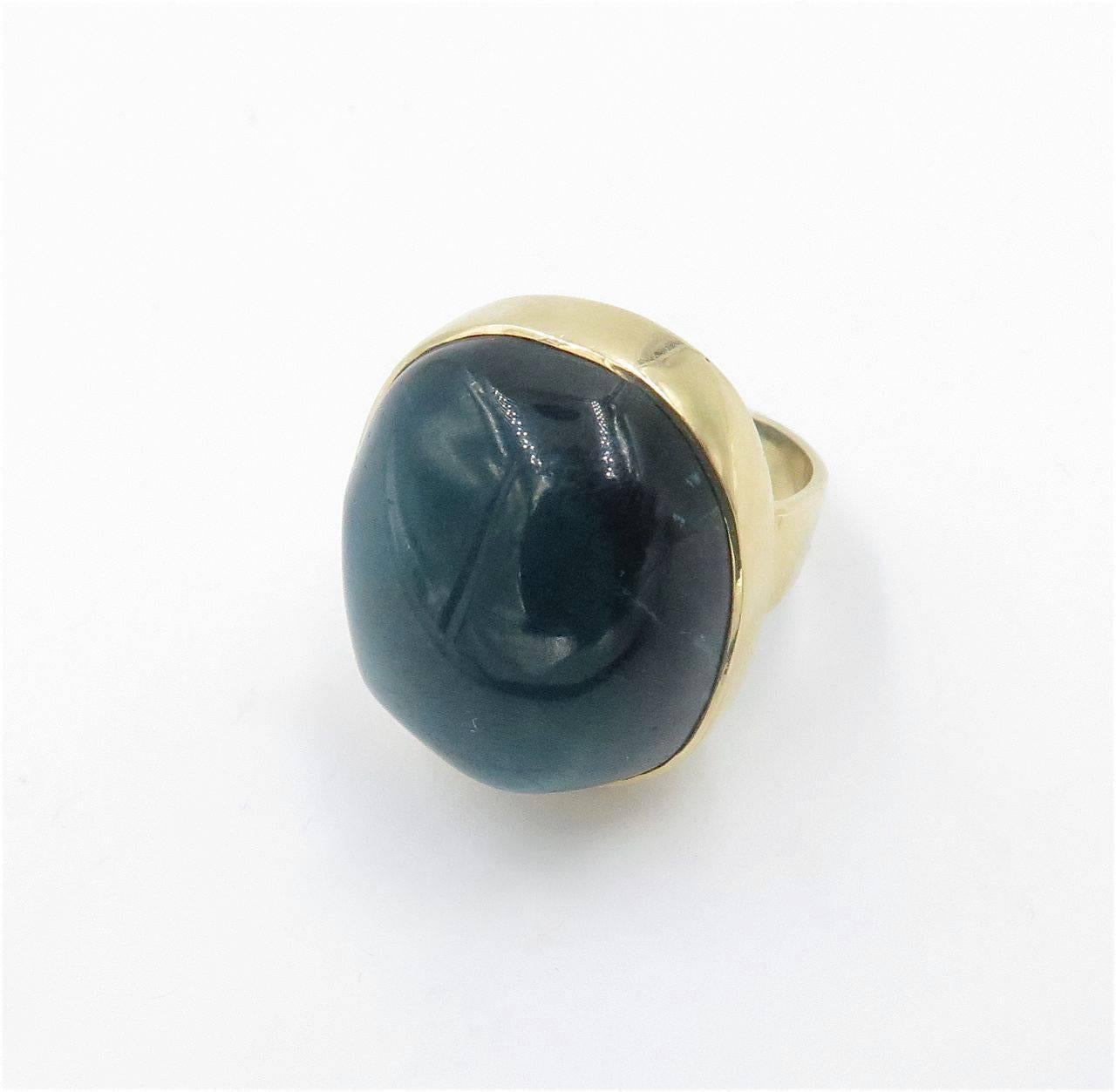 1980s Cabochon Green Tourmaline Gold Ring In Excellent Condition In New York, NY