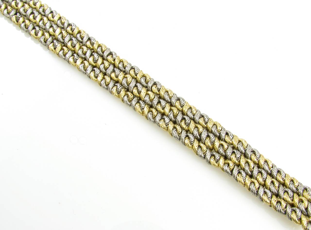 Bulgari Three Row White and Yellow Gold Link Bracelet In Excellent Condition In New York, NY