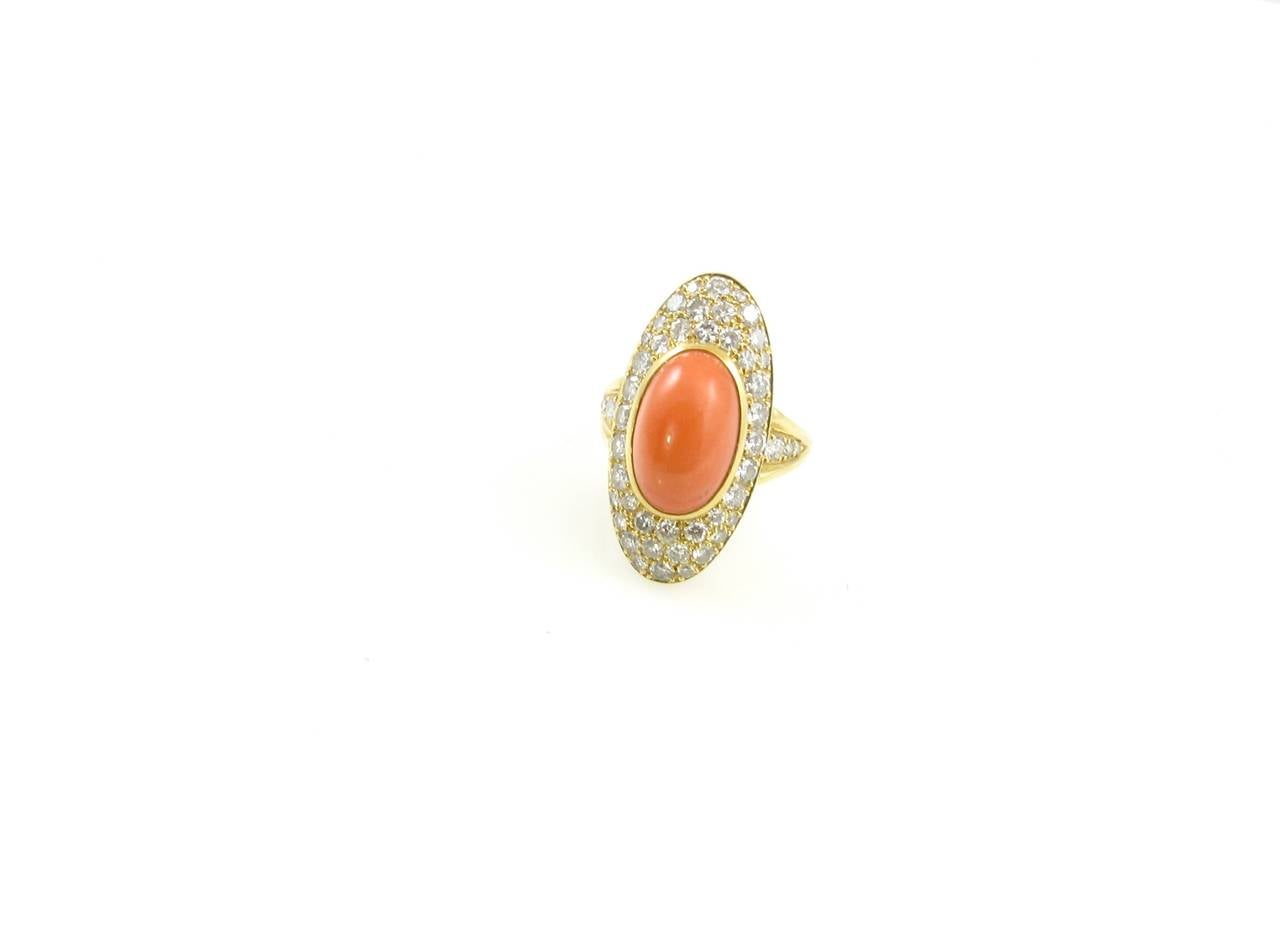 A Beautiful Coral Diamond Gold Cocktail Ring In Excellent Condition In New York, NY