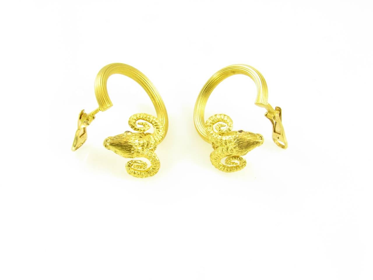 Ilias Lalaounis Ruby Gold Ram's Head Earrings In Excellent Condition In New York, NY