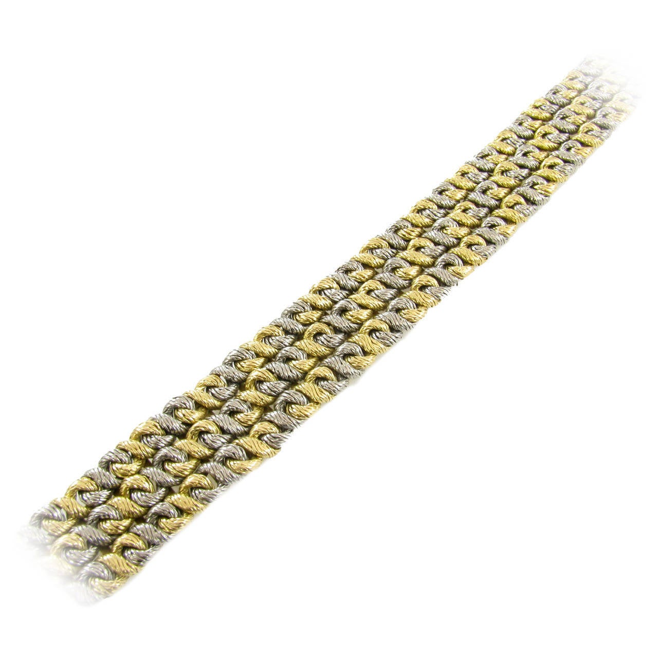 Bulgari Three Row White and Yellow Gold Link Bracelet