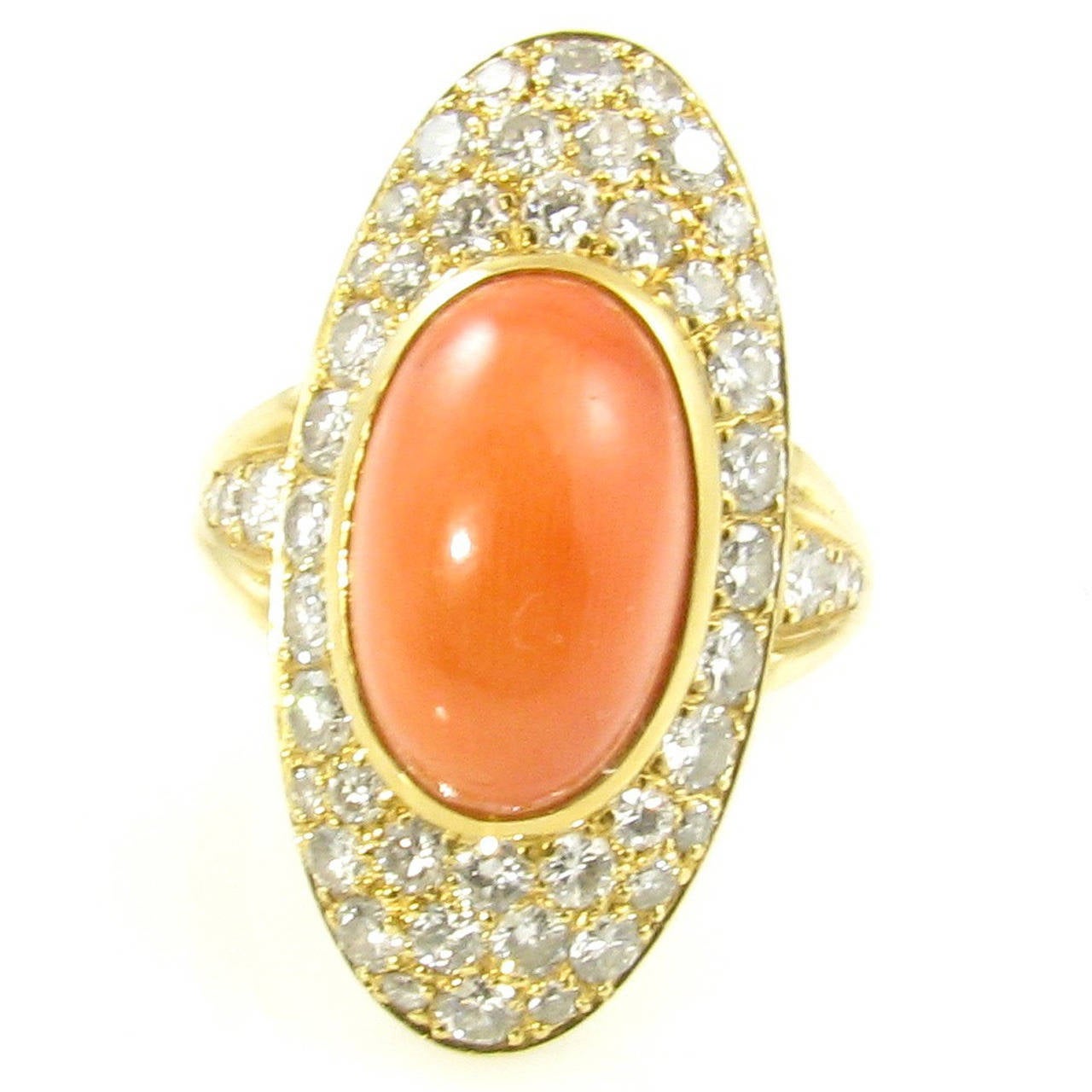 A Beautiful Coral Diamond Gold Cocktail Ring