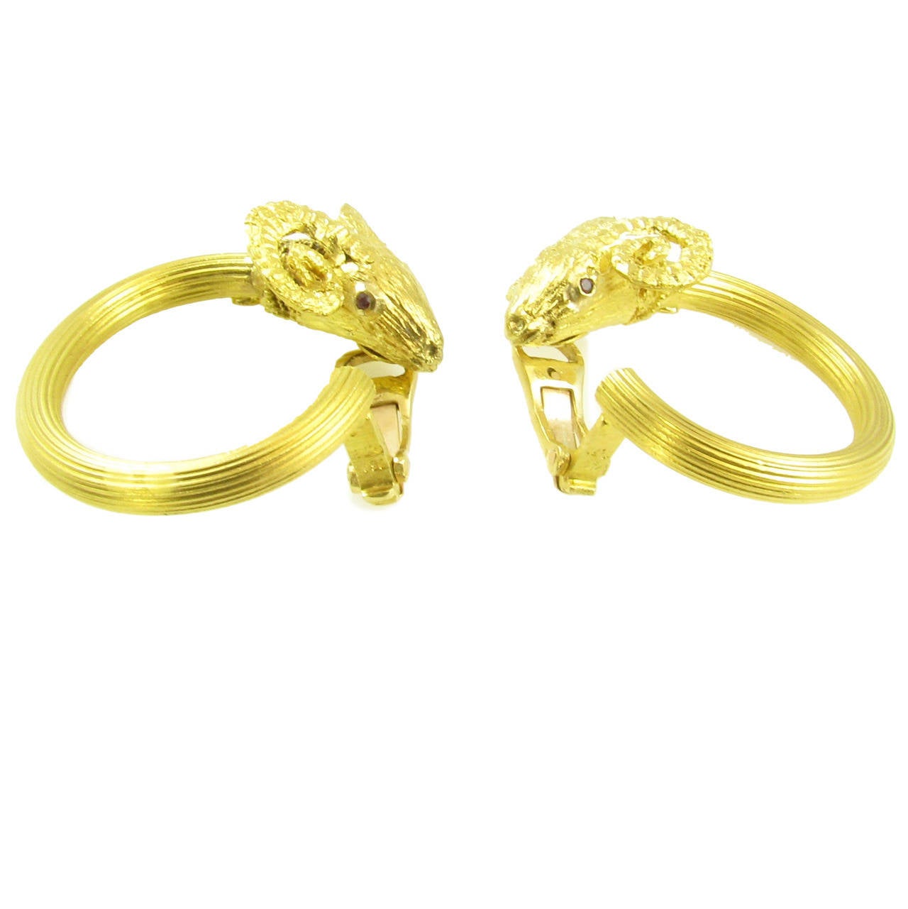 Ilias Lalaounis Ruby Gold Ram's Head Earrings