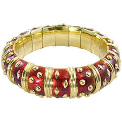 Tiffany & Co. Schlumberger Red Paillonne Enamel Gold Dot Losange Bracelet