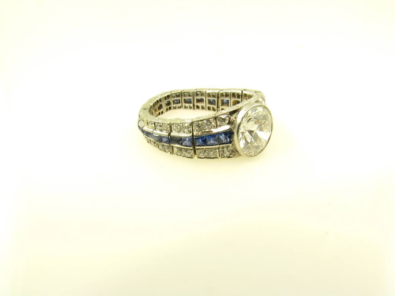 Tiffany & Co. Art Deco Sapphire Diamond Platinum Ring In Good Condition In New York, NY