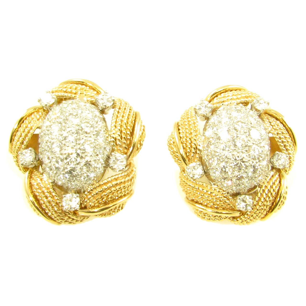 Diamond Gold Platinum Dome Earrings