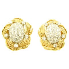 Diamond Gold Platinum Dome Earrings