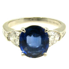 Sapphire Diamond Platinum Three Stone Ring